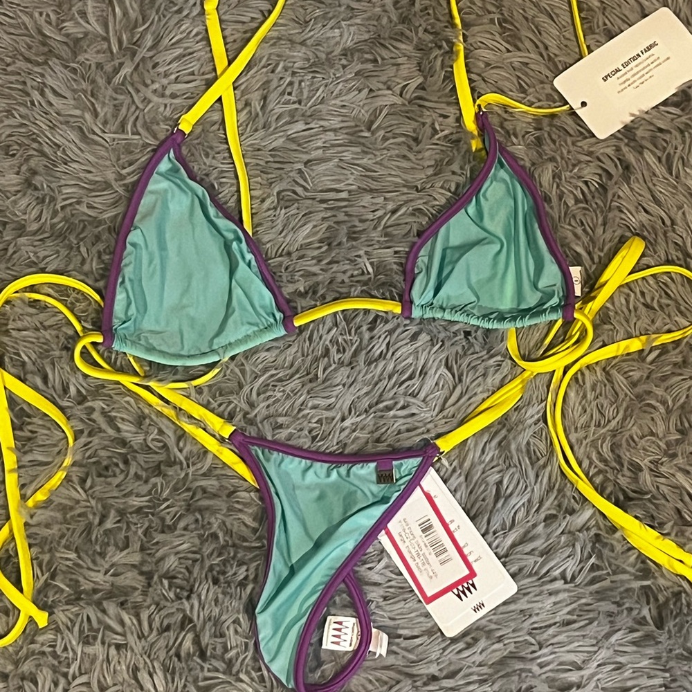 Vibrant Yellow and Teal Bikini Set